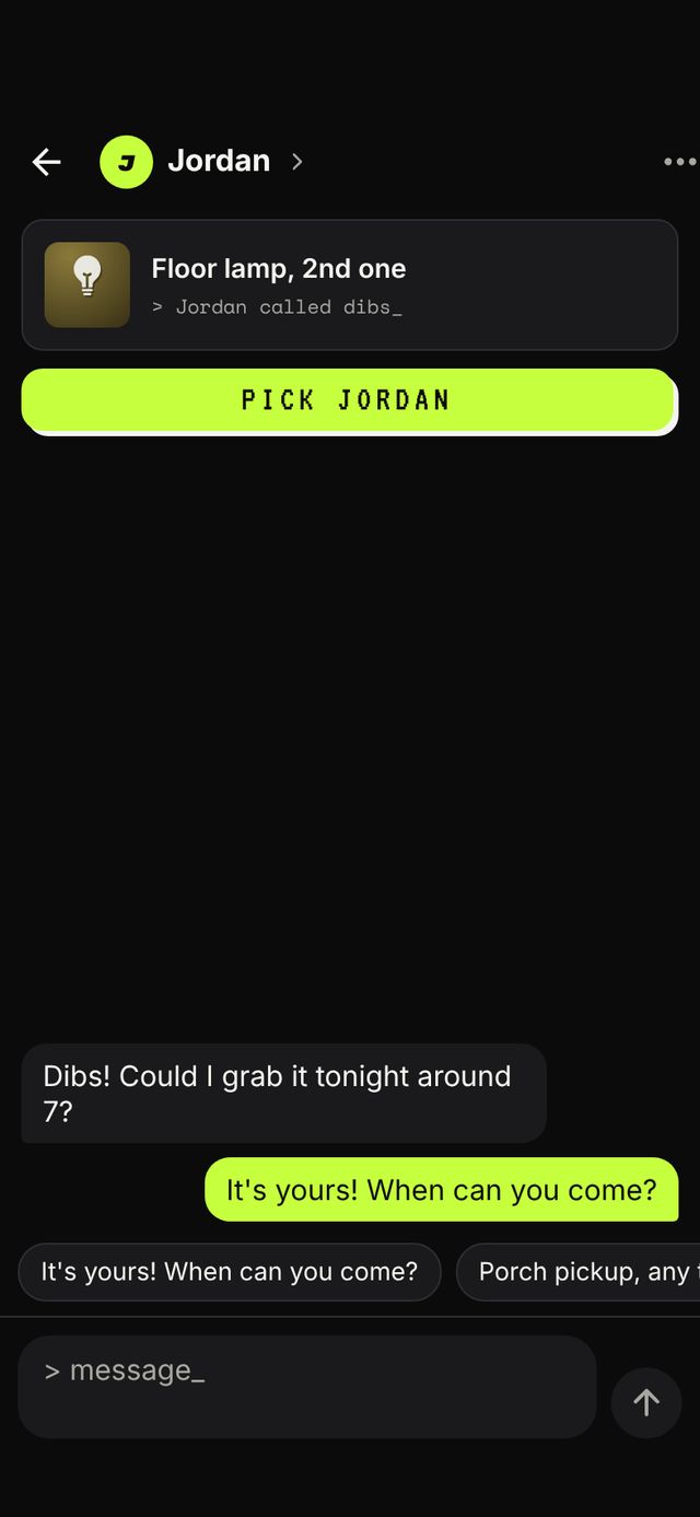 Chat between poster and the person who called dibs